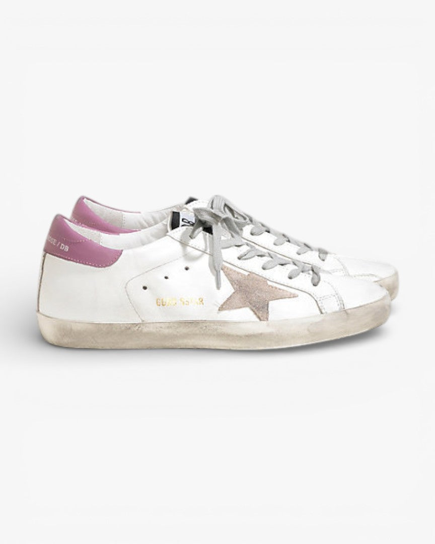 Golden Goose Super‑Star Sneakers White Leather Dark Lilac Suede Star