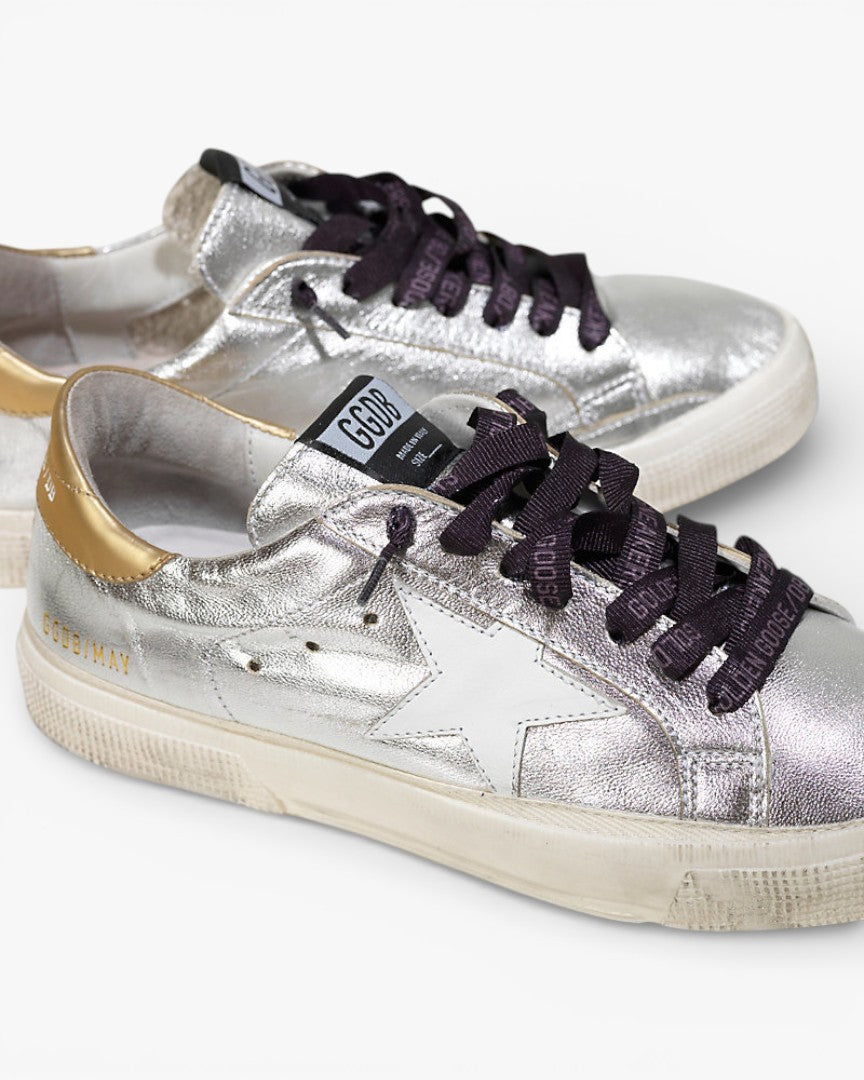 Golden Goose MAY Sneakers Silver Gold White Leather