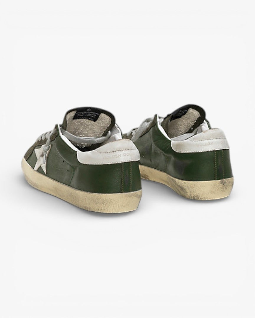 Golden Goose Super-Star Sneakers with Forest Green Leather Star