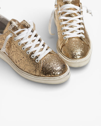 Golden Goose Gold Glitter Coated Leather Starter Sneakers with White Sole