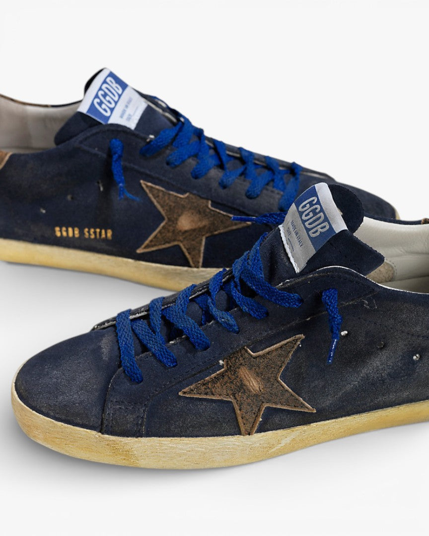Golden Goose Super Star Navy Suede Sneakers Leather Star