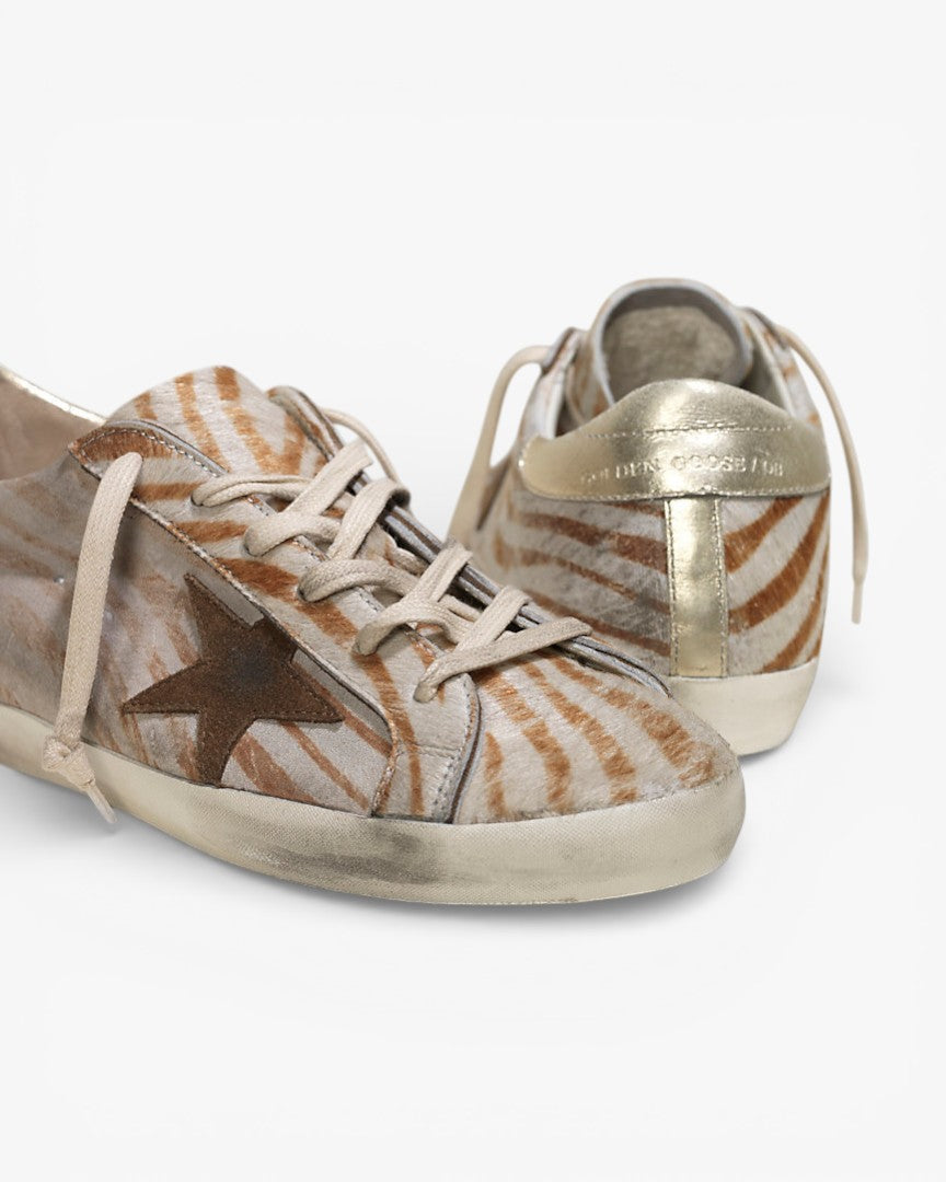 Golden Goose Super‑Star Sneakers White Leather Gold Zebra Suede Star